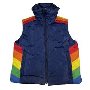 VTG Antler Down Puffer Vest Blue Rainbow Striped That 70s Show Kelso Adult M